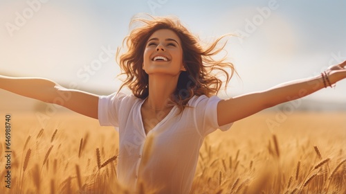 Joyful female breathing fre...