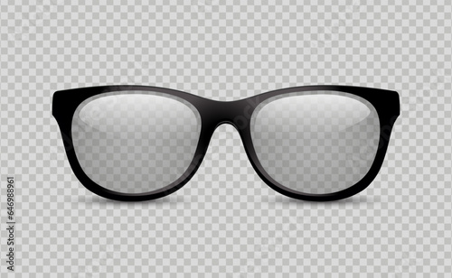 Realistic glasses. Trendy eyeglasses for eye protection. Modern hipster eyewear with protective lens. 3d vector illustration
