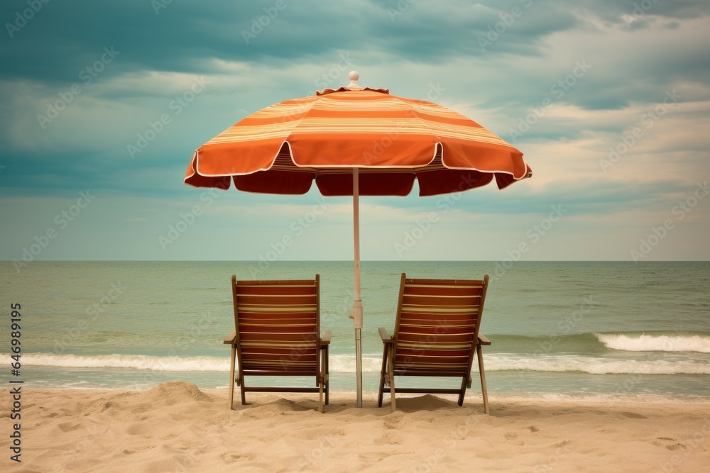Relaxing Beach chairs umbrella. Generate Ai Relaxing Beach chairs umbrella. Generate Ai