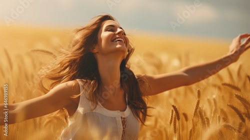 Joyful female breathing fre...