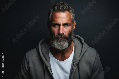 Portrait of a handsome man with grey beard and mustache. Studio shot.
