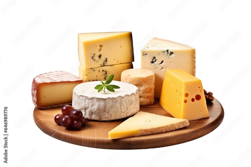 Artisanal Cheese Selection Isolated on Transparent Background. Generative AI.