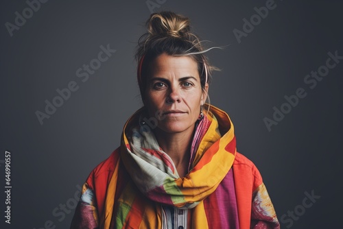 Portrait of a senior woman wrapped in a colorful shawl