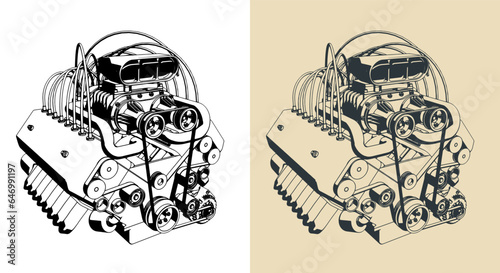 Turbocharged V-engine illustrations