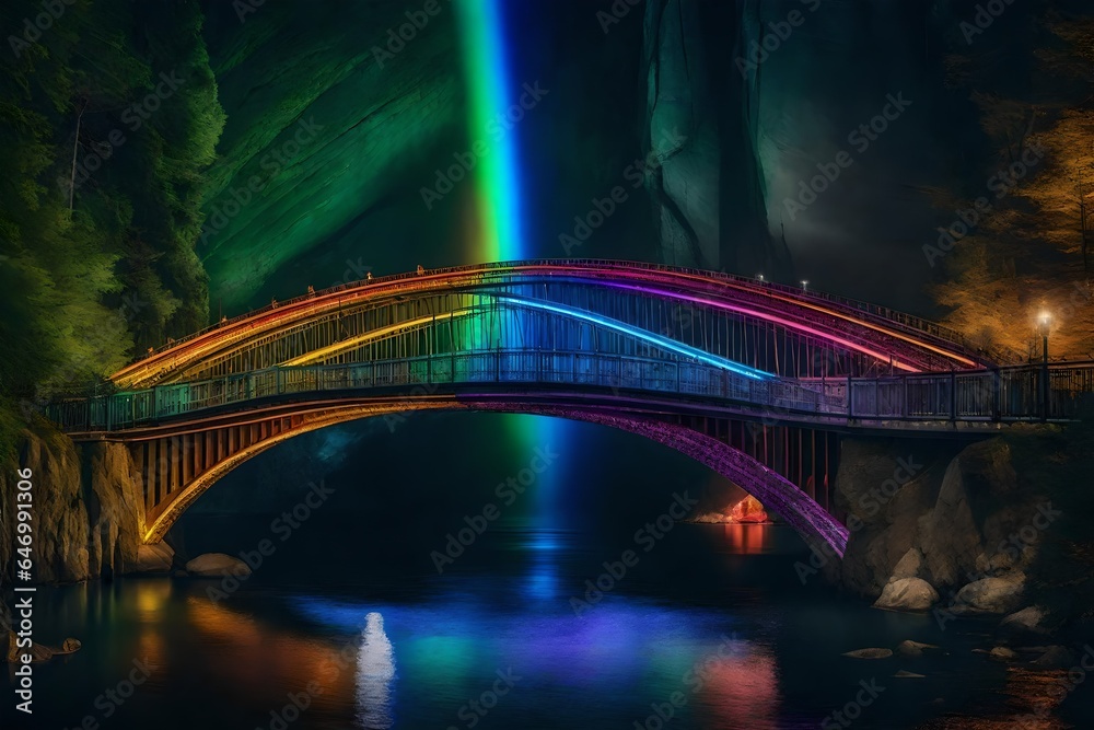 Naklejka premium The rainbow-colored bridge leads to a mythical land of happiness and wonder - AI Generative