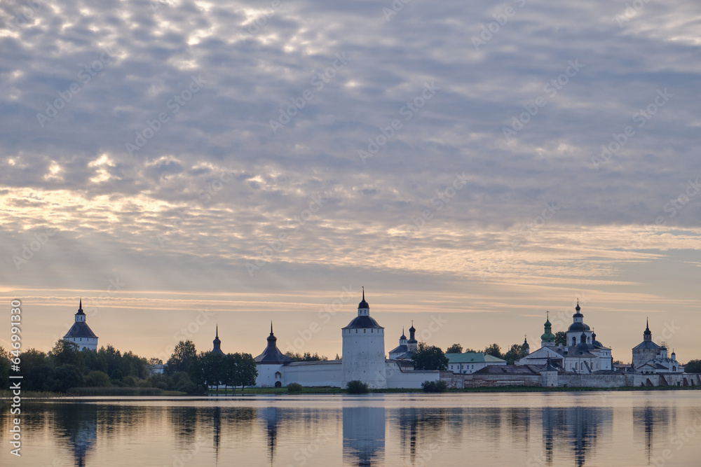 Obraz premium Landscape with a view of an ancient Orthodox monastery and a lake