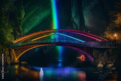 The rainbow-colored bridge leads to a mythical land of happiness and wonder - AI Generative