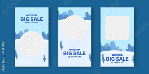 Big sale offer banner promotion stories social media post winter season blue cold christmas