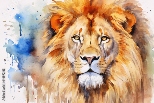 Watercolor style majestic lion head picture