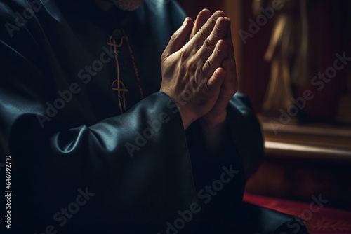 image hands of priests praying in the church