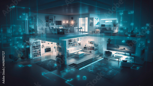 the concept of the Internet of Things with an image of a smart home, featuring various connected devices and appliances AI	
 photo