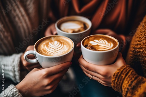 image group of female friends drinking coffee
