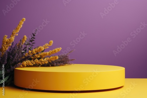 yellow podium close shot purple backg studio with lucerne photo