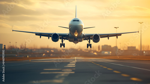 Airplane Landing at Sunset - High-Resolution