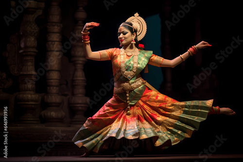 Kuchipudi (Andhra Pradesh, India) - Classical dance form combining dance, mime, and storytelling, known for its quick footwork and dramatic expressions (Generative AI)