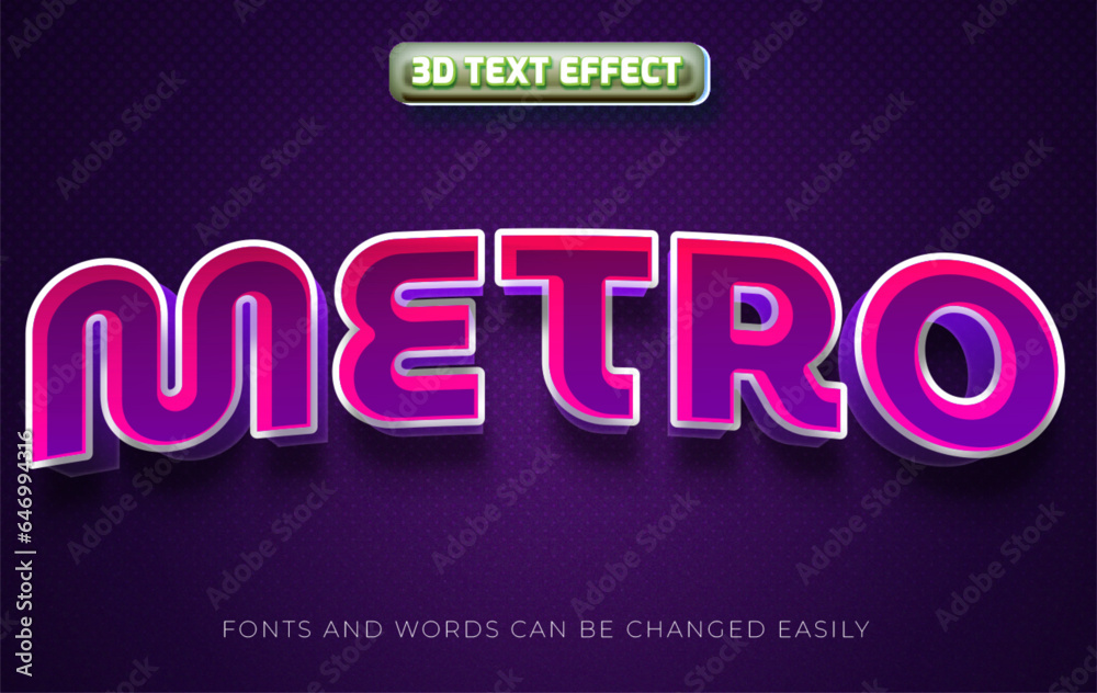 Metro neon sign 3d editable text effect style