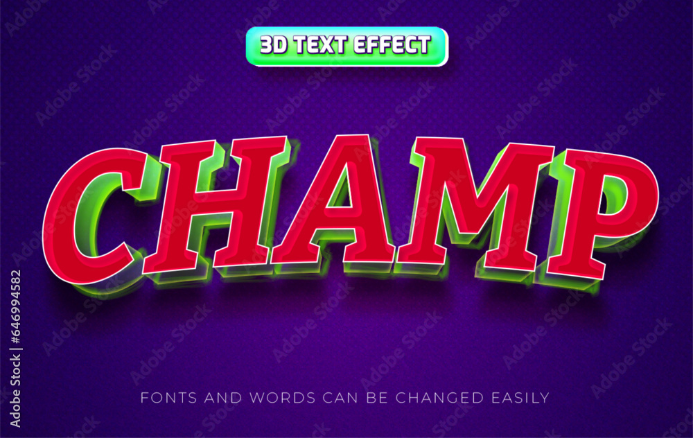 Champ winner 3d editable text effect style