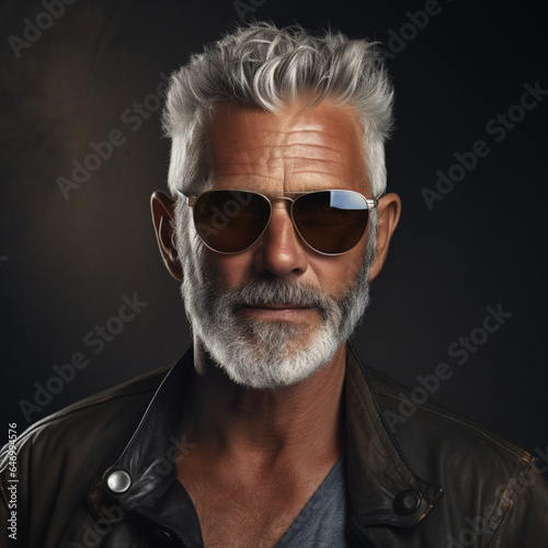 Fotografia de hombre de mediana edad con pelo canoso y gafas de sol, vestido con estilo casual