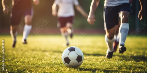 Team of soccer players playing soccer. Generative AI © piai