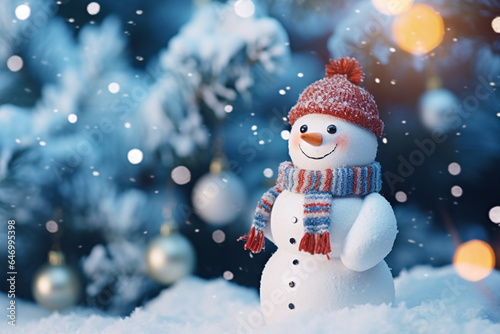 Christmas snowman in a snowy landscape. High quality photo © Starmarpro
