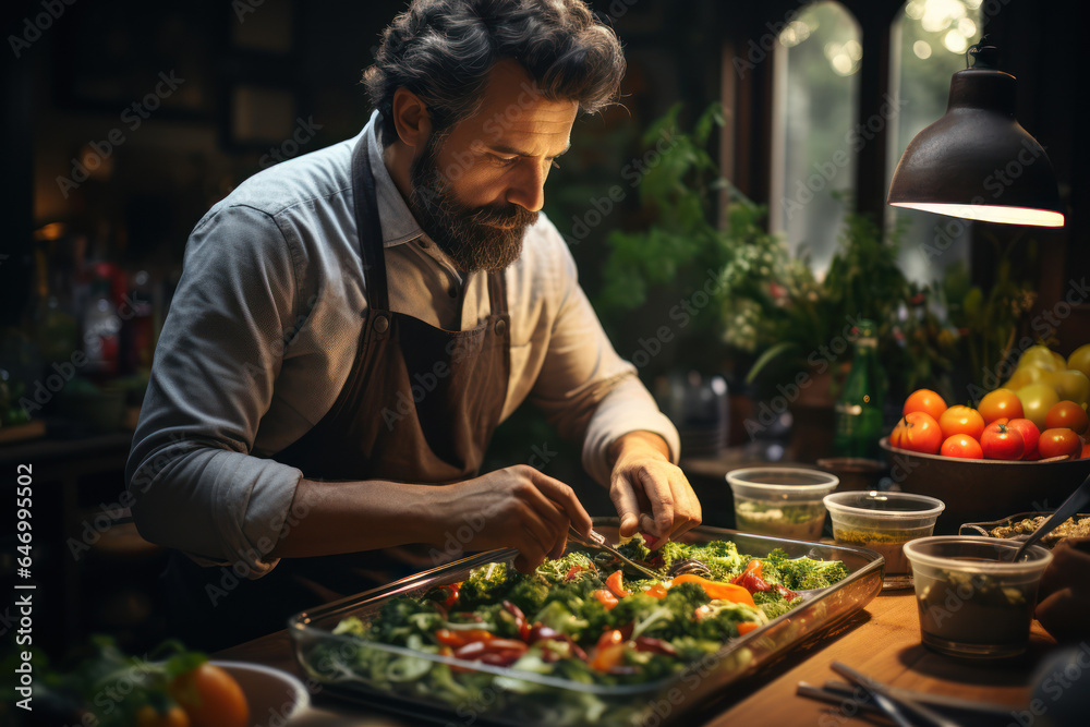 Home Cooking. Person preparing a nutritious meal in their kitchen, emphasizing the role of homemade food to be healthy. Generative Ai. Home Cooking. Person preparing a nutritious meal in their kitchen, emphasizing the role of homemade food to be healthy. Generative Ai.