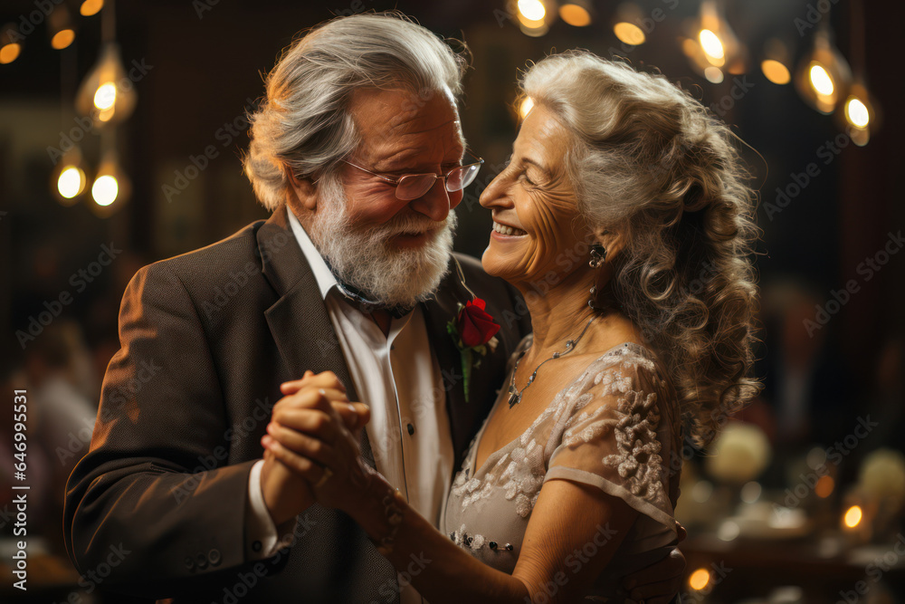 Timeless Love. Elderly couple dancing at a wedding, representing the enduring romance in senior life. Generative Ai. Timeless Love. Elderly couple dancing at a wedding, representing the enduring romance in senior life. Generative Ai.