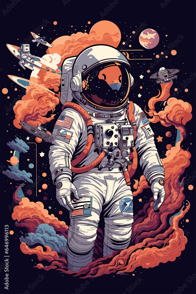 Fototapeta premium Astronaut with space, astronaut in galaxy, moon and space. Vector illustration