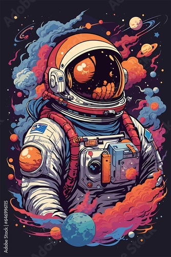 Astronaut with space, astronaut in galaxy, moon and space. Vector illustration