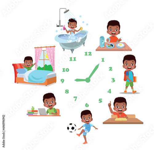 Cartoon kid daily routine activities set