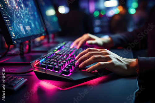 A close-up of a person's hand gripping a high-performance gaming mouse during a match. Generative Ai.