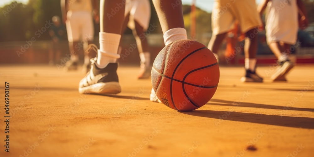 Naklejka premium Team of players plays basketball. Generative AI