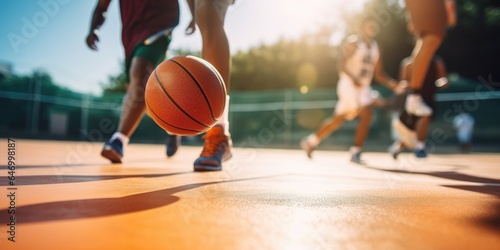 Team of players plays basketball. Generative AI