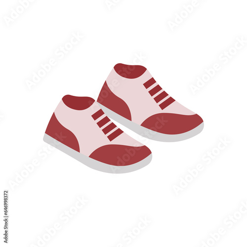 A pair of shoes in red and white, flat design vector illustration