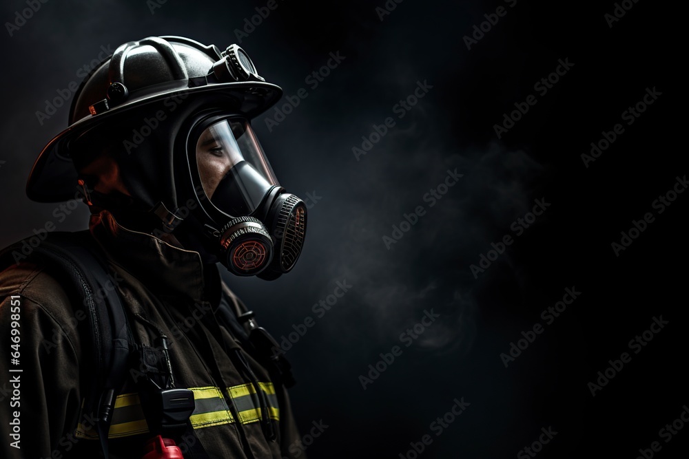 unrecognizable firefighter putting on a gas mask and helmet