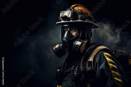 unrecognizable firefighter putting on a gas mask and helmet © Jorge Ferreiro