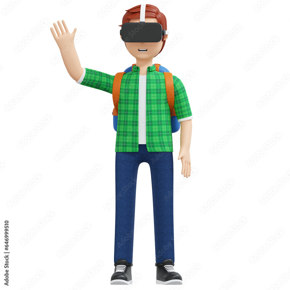 college boy using virtual reality headset 3d cartoon illustration college boy using virtual reality headset 3d cartoon illustration
