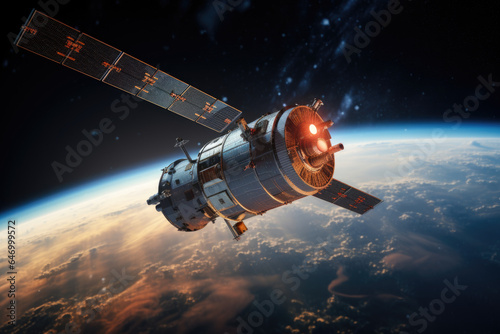 A satellite orbiting Earth, collecting vital data for scientific research. Generative Ai.