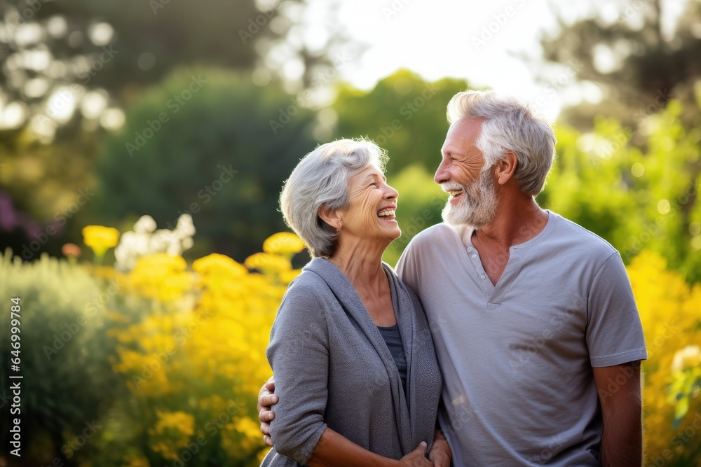 happy elderly couple with a gesture of complicity and vitality in a beautiful landscape with natural light happy elderly couple with a gesture of complicity and vitality in a beautiful landscape with natural light