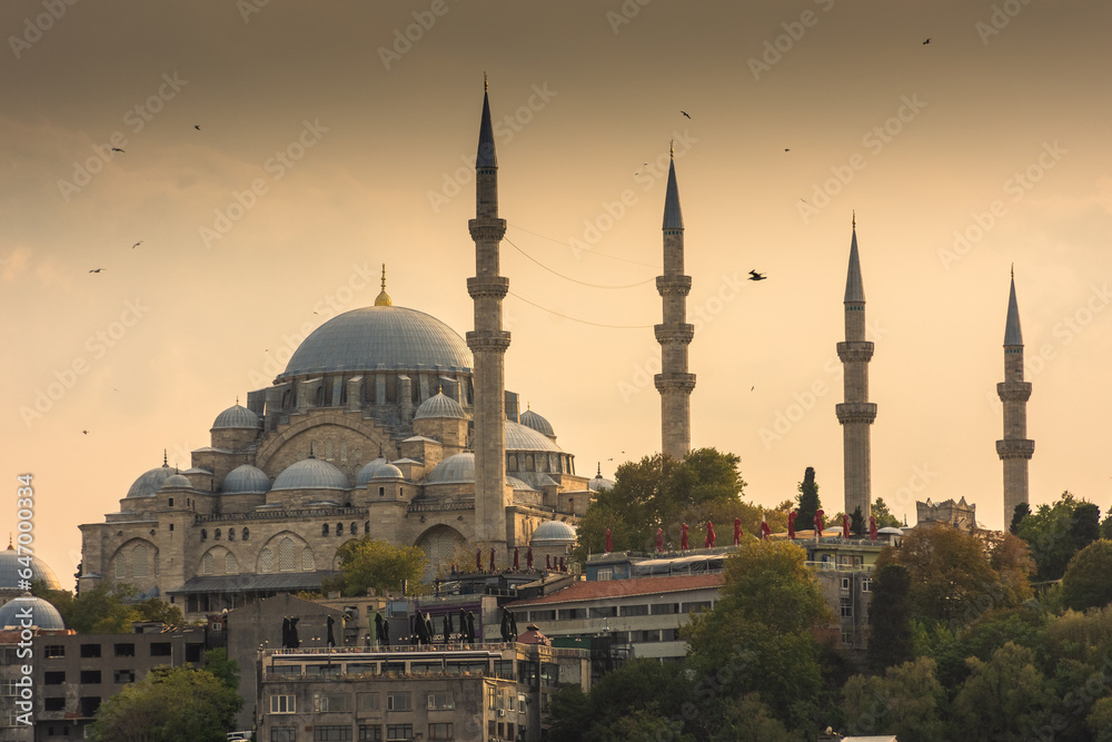 Obraz premium View of Yeni Cami Mosque at sunset, Istanbul, Turkey
