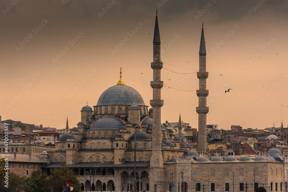 View of Yeni Cami Mosque at sunset,  Istanbul, Turkey