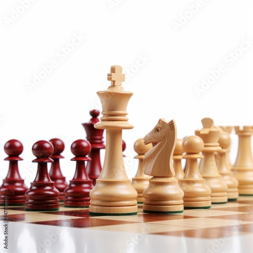 A chess board with chess pieces set up for a game