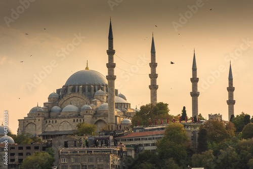 View of Yeni Cami Mosque at sunset, Istanbul, Turkey