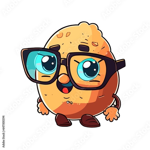 cute smiling potato wearing glasses, cartoon 