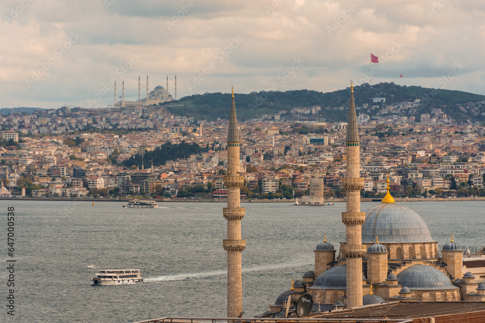 Amazing cityscape of Istanbul with Suleymaniye Mosque and the Golden Horn canal,  Turkey