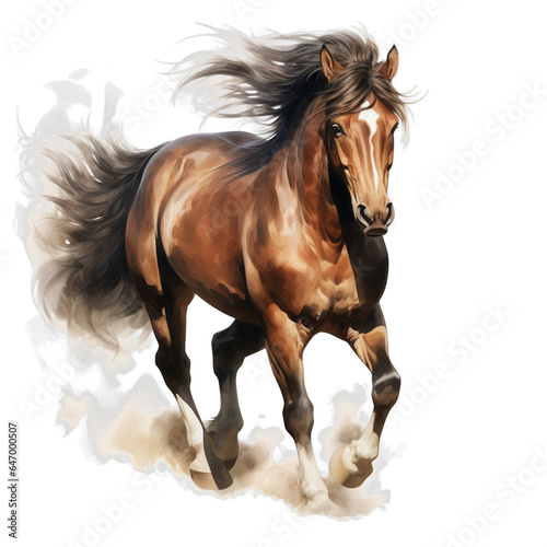 The horse is running, no shadows, maximum detail, sharpness throughout the image, maximum resolution, realistic on a white background.
