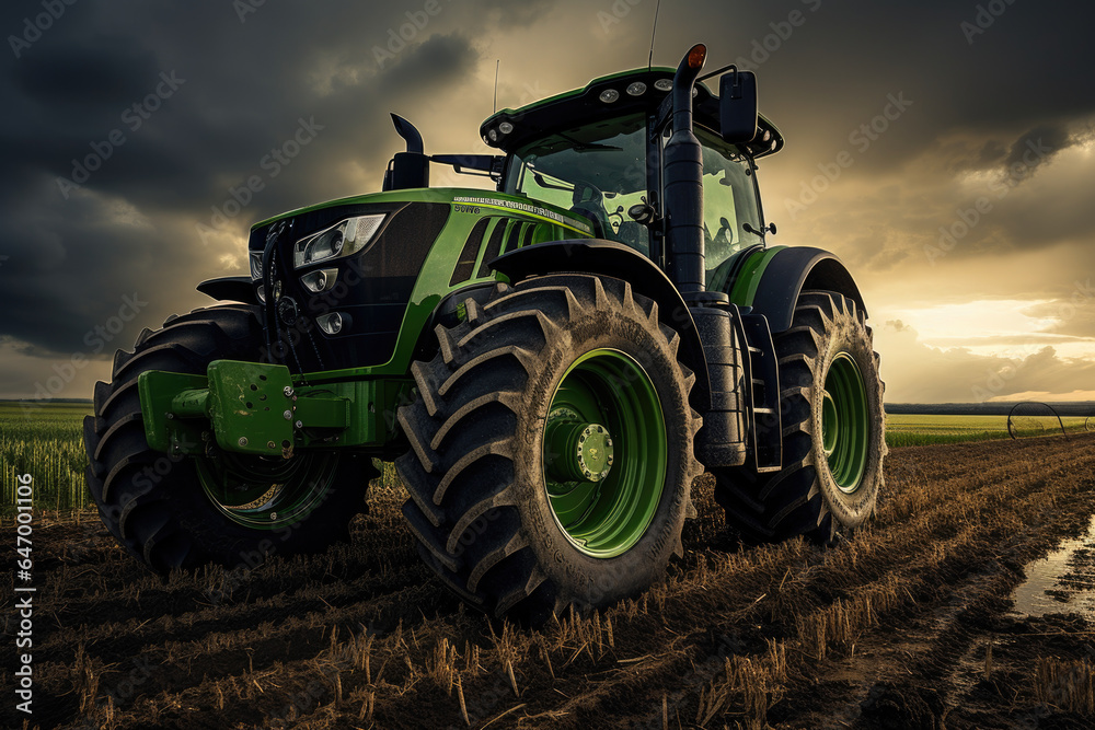 Fototapeta premium A tractor equipped with precision farming technology, optimizing resource use in the field. Generative Ai.