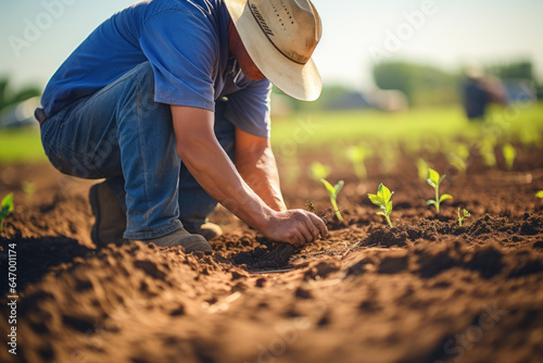 A farmer practicing no-till agriculture to reduce soil erosion and promote soil health. Generative Ai.