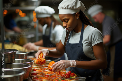 Culinary Arts Education. Culinary school students engaged in hands-on cooking lessons, capturing the process of culinary learning. Generative Ai.