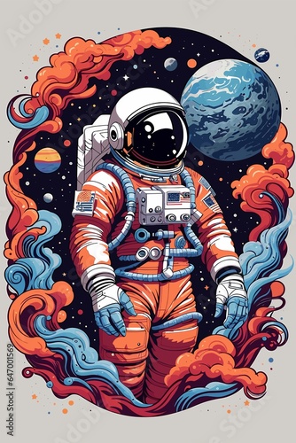 Astronaut with space, astronaut in galaxy, moon and space. Vector illustration