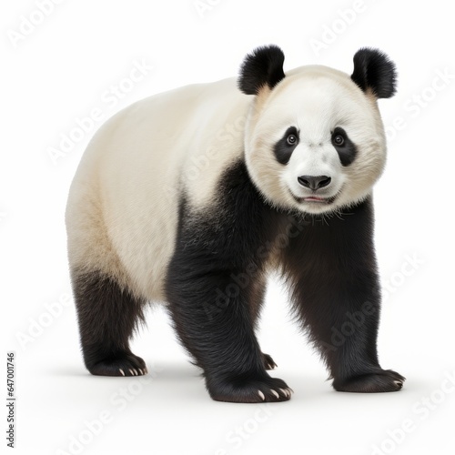 A panda bear standing in a minimalist setting